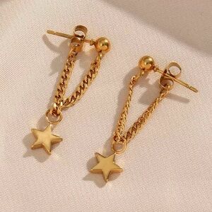 Star Chain Drop Earrings 18K Gold Plating